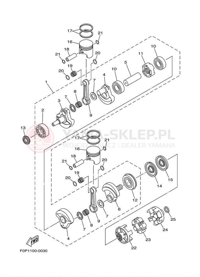 Schemat "Wał korbowy, tłok" do Yamaha XLT800 XA800AA