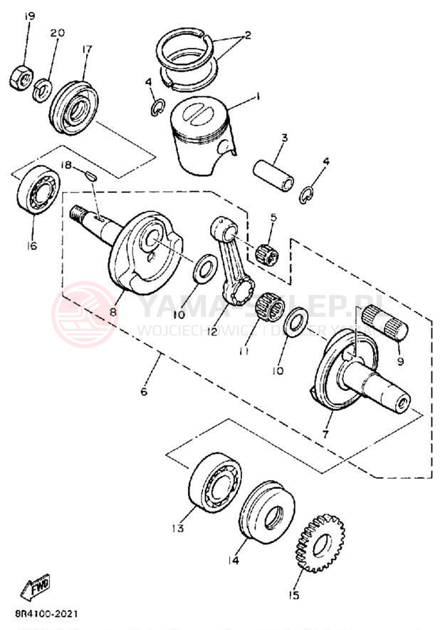 Schemat "Wał korbowy, tłok" do Yamaha BRAVO T (LONG TRACK) BR250TM