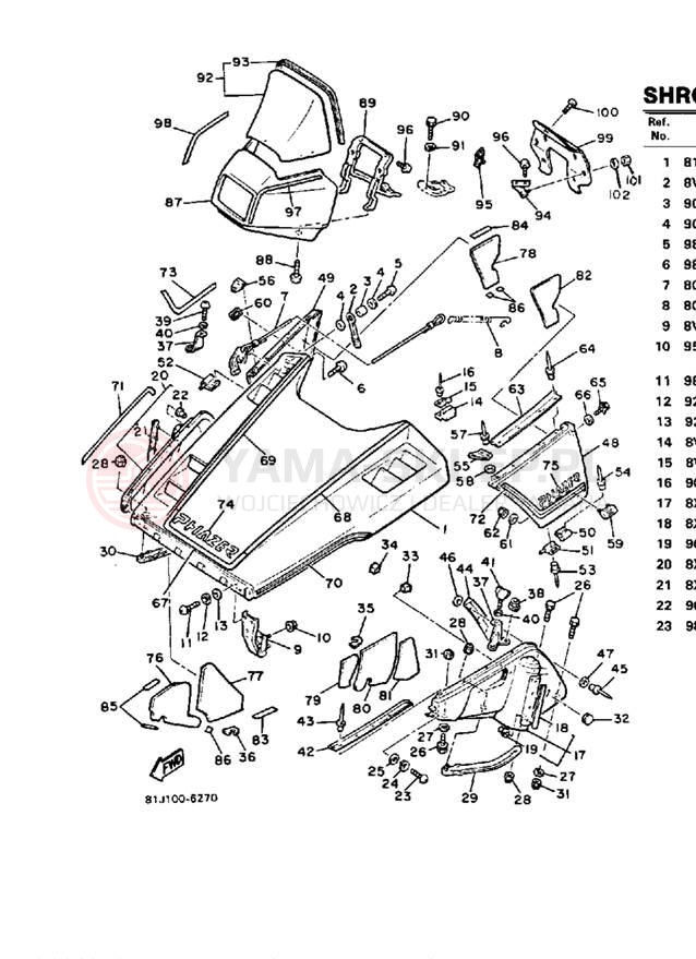Schemat "SHROUD - WINDSHIELD" do Yamaha PZ480EK