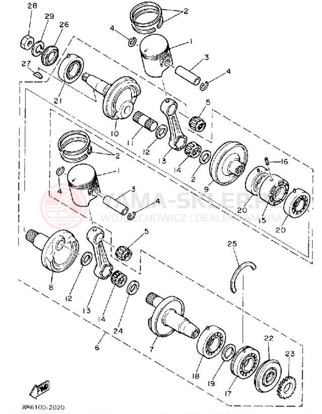 Schemat "Wał korbowy, tłok" do Yamaha SRV SR540J