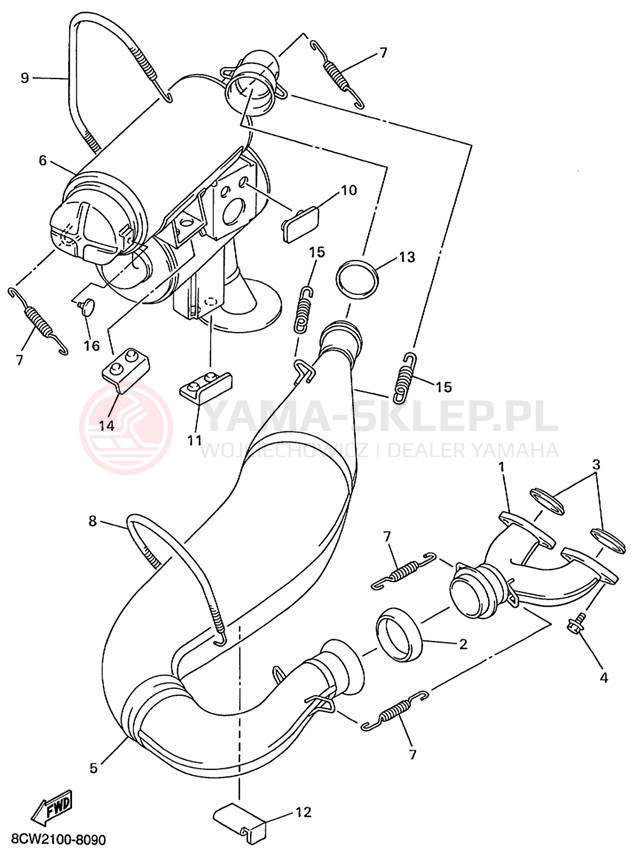 Schemat "Wydech końcowy" do Yamaha VMAX 600 VX600C/VX500C