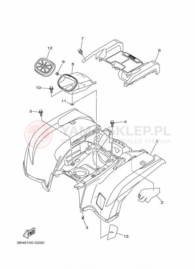 Schemat "Tylny błotnik" do Yamaha GRIZZLY 700 EPS SE YFM700PSFS