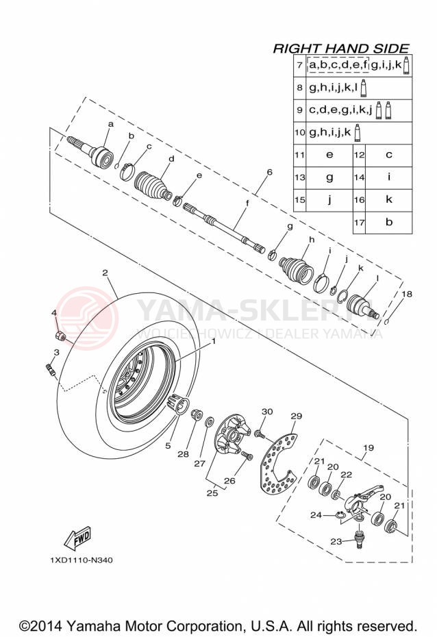 Schemat "Koło przód" do Yamaha VIKING YXM700DFL