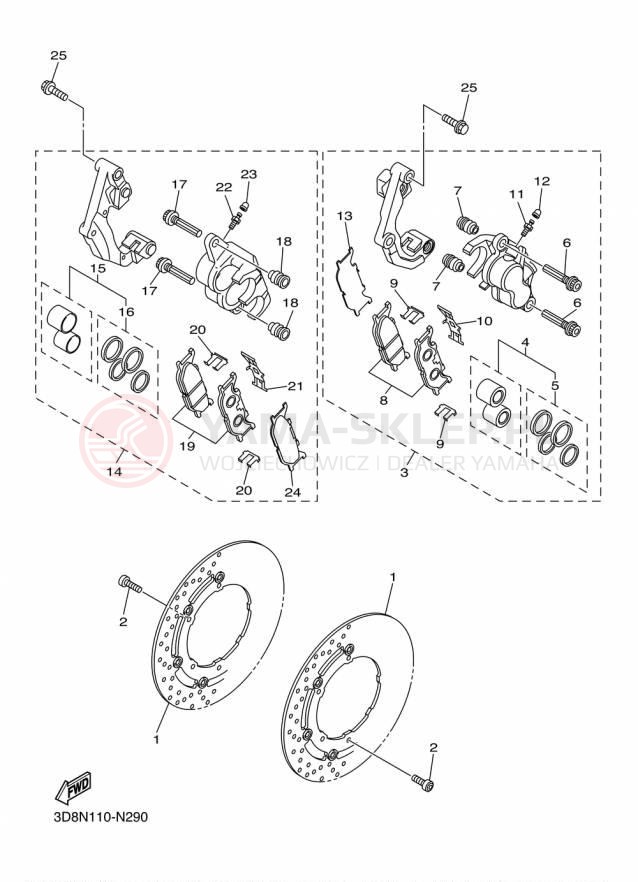 Schemat "Zacisk hamulcowy + tarcza przód" do Yamaha V STAR 1300 XVS13AFCS/XVS13AFS
