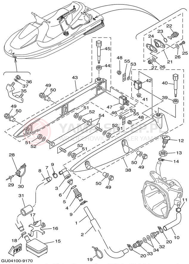 Schemat "HULL & DECK" do Yamaha WAVE RUNNER GP800 GP800X